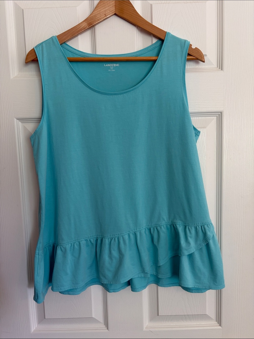 Lands' End Women's Teal Sleeveless Ruffle-Hem Tank, size large/tall
